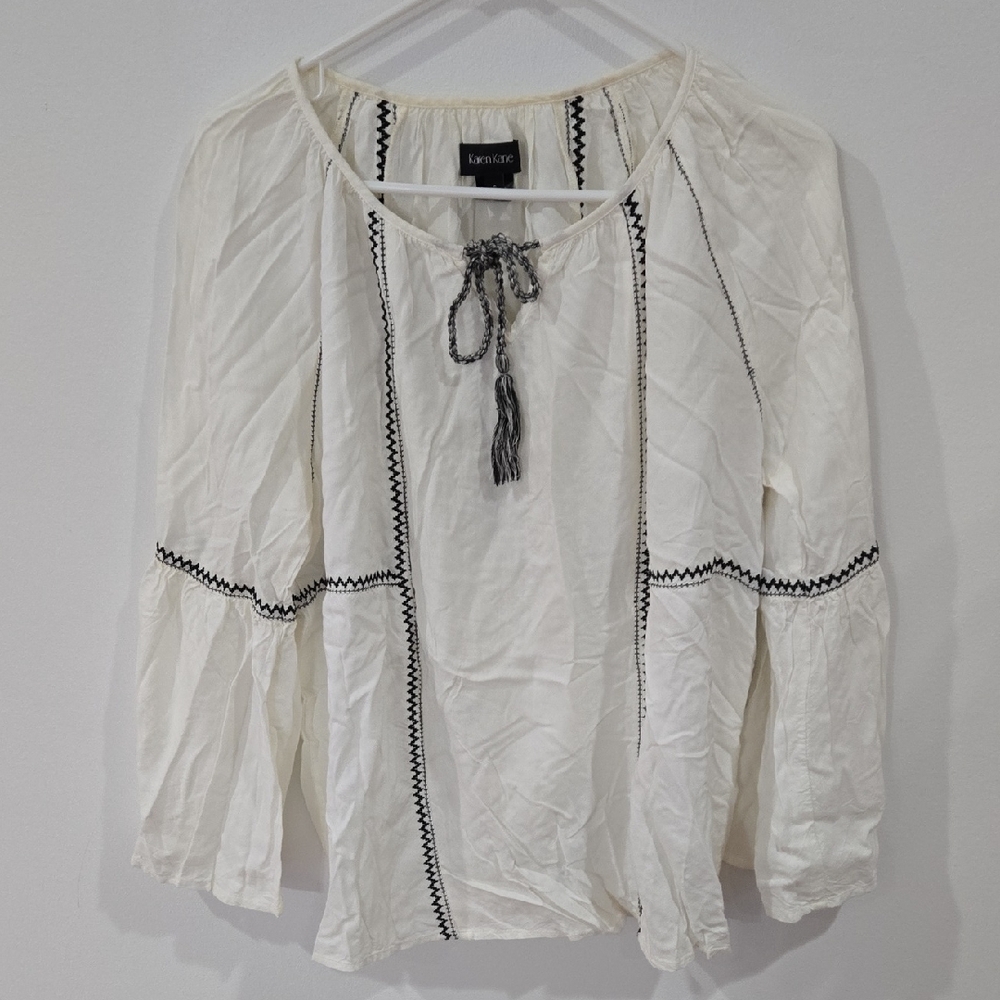 Karen Kane Sz Small Womens White and Black Embroidered Blouse